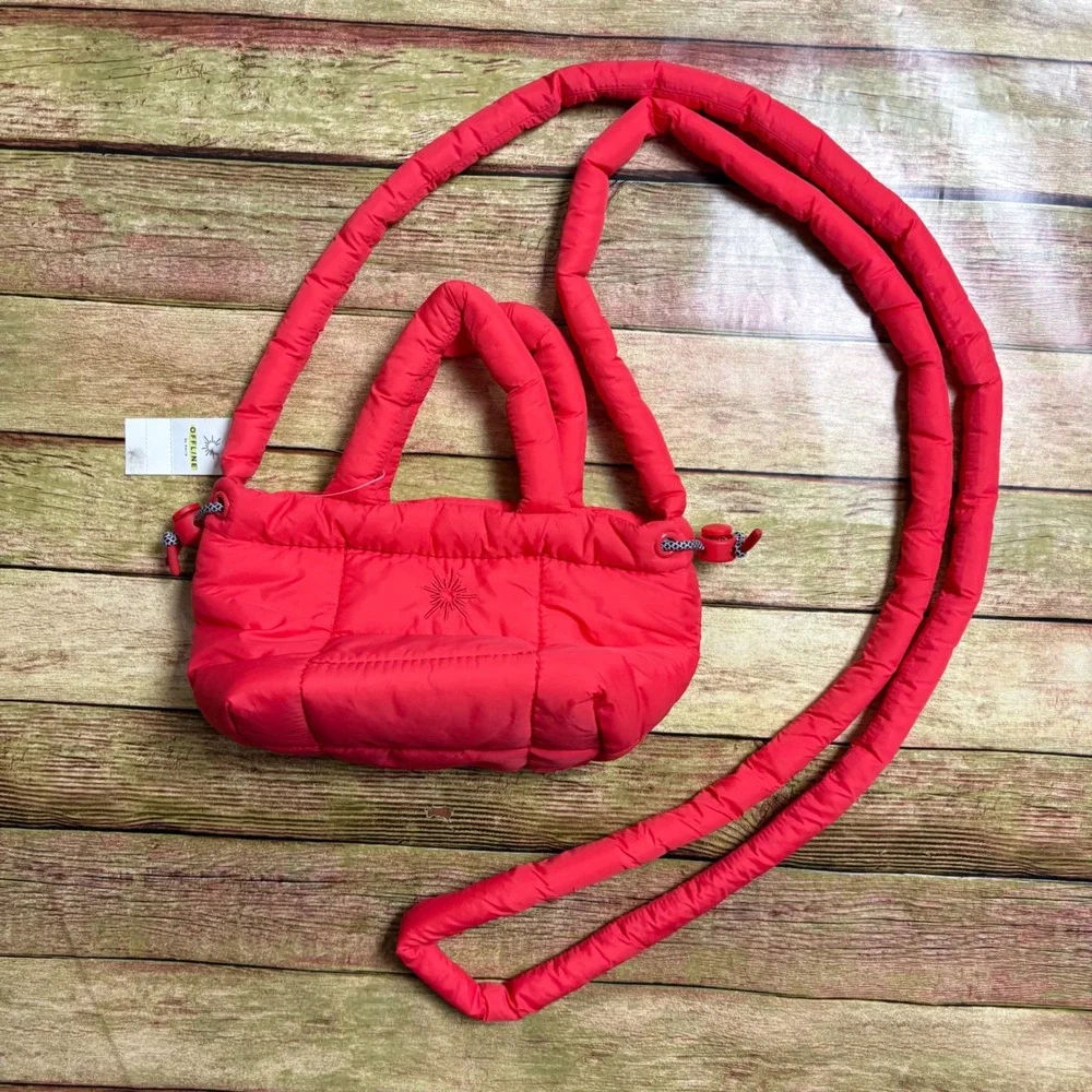 OFFLINE by Aerie Puffy Crossbody Bag Red Quilted Padded Mini Tote NWT